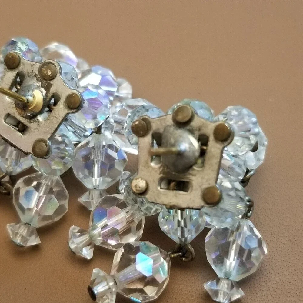 Vintage Aurora Borealis Earrings – Crystal Cluster Dangle - Picture 6 of 6